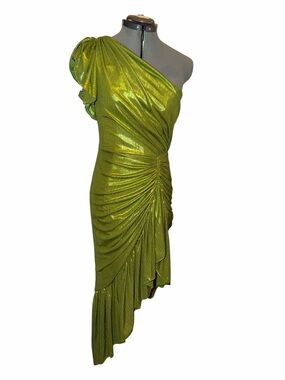 Ieena for Mac Duggal asymmetrical green cocktail dress one shoulder sz 2